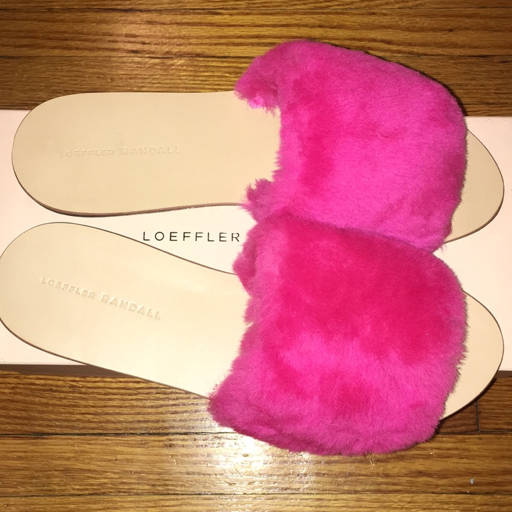 Loeffler Randall Isabel pink shearling slide